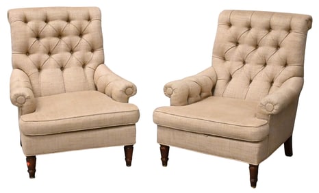 Pair of Southwood "Codman" Tufted Upholstered Armchairs
