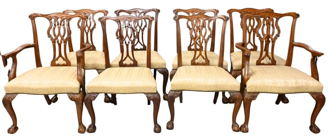 Set of Eight Custom Mahogany Chippendale Style Dining Chairs