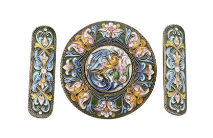 Russian Silver and Shaded Enamel Buckle Attributed to Feodor Rückert