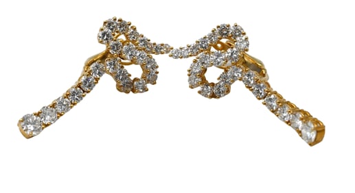 Pair of 18K Yellow Gold and Diamond Earrings
