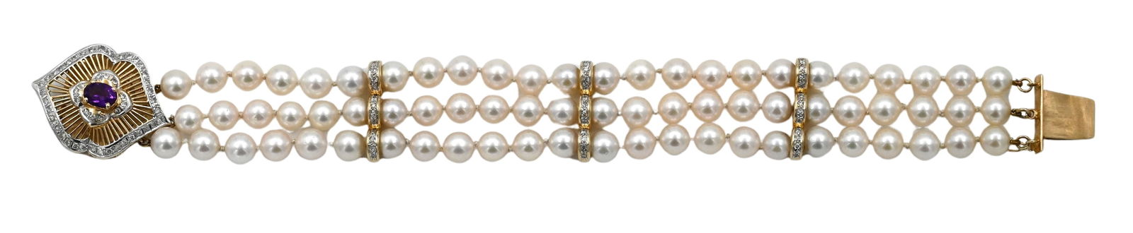 14K Yellow Gold Diamond, Amethyst, and Pearl Bracelet (1 of 8)