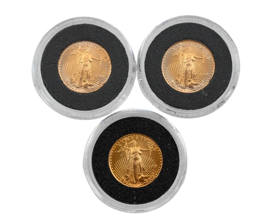Three American Eagle 1999 1/10 T.O.Z. Gold .999 Fine (1 of 2)