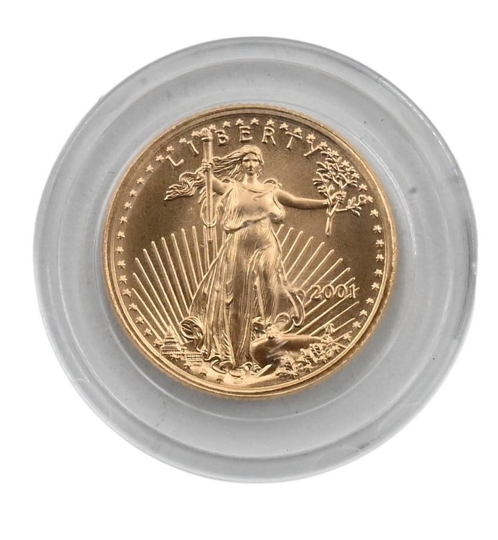 Gold Eagle .999 Fine 1/10 T.O.Z.: Gold Eagle .999 Fine 1/10 T.O.Z. in unopened original packaging Provenance: Estate of Stephen F. Osborne, 2185 South Easton Road, Doylestown, Pennsylvania