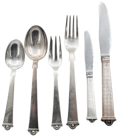 59 Piece Peter Hertz Danish Sterling Silver Flatware Set in Vendome Pattern