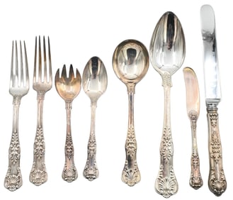 96 Piece Tiffany and Company Silver Plate Flatware Set in English King Pattern