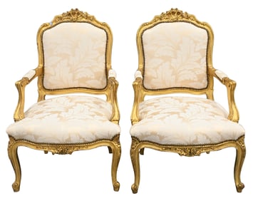 Pair of Louis XV Style Gilt Fauteuils