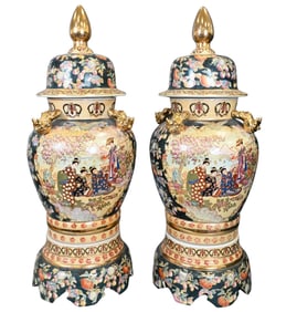 Pair of Japanese Imari Porcelain Covered Jars