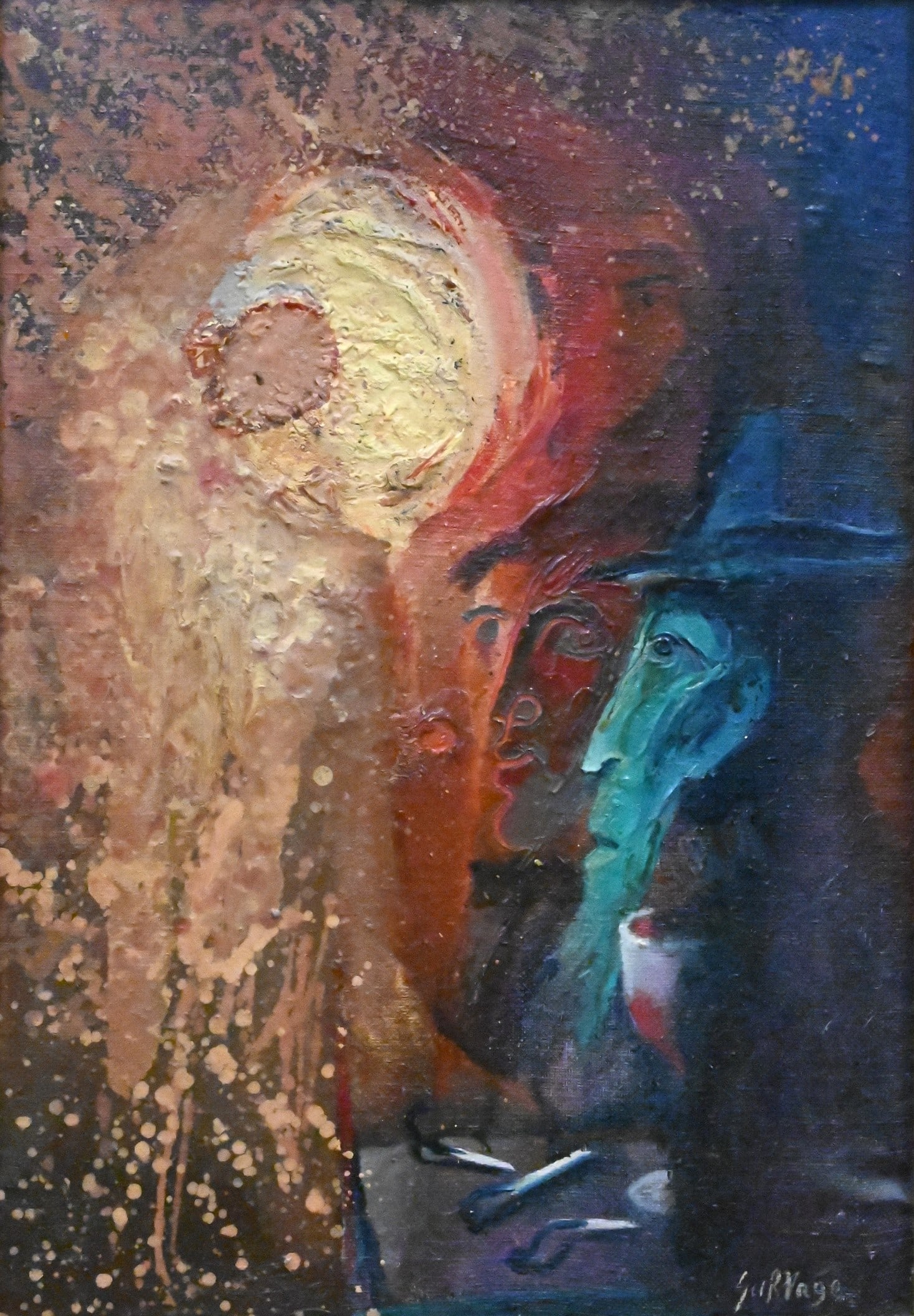 Composition with Blue and Red Figures Around a Glowing Orb (1 of 6)