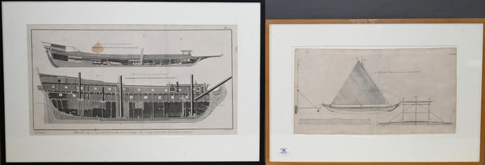 Two Framed Antique Marine Bookplates