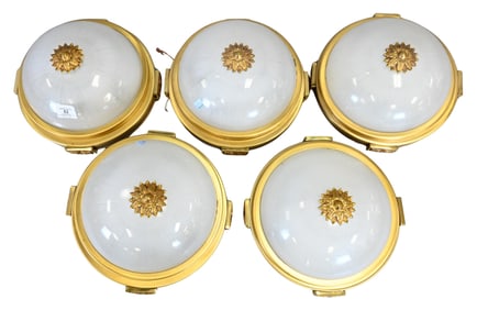 Set of Five Flush Mount Art Deco Ceiling Lights
