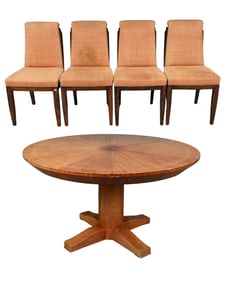 Regency Round Center Dining Table along with Four Art Deco Side Chairs
