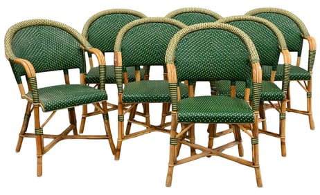 Set of Seven Drucker and Faux Bamboo Rattan Chairs