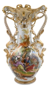Large French Porcelain Ruffled Vase