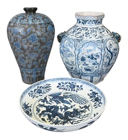 Three Piece Chinese Blue and White Lot