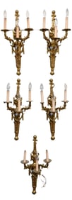 Set of Five French Gilt Bronze Wall Sconces