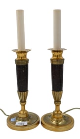 Pair of Empire Porphyry and Gilt Bronze Candlesticks