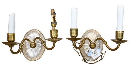 Pair of Caldwell Two Light Brass Cut Crystal Wall Sconces