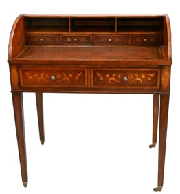Maitland Smith Marquetry Inlaid Mahogany Desk