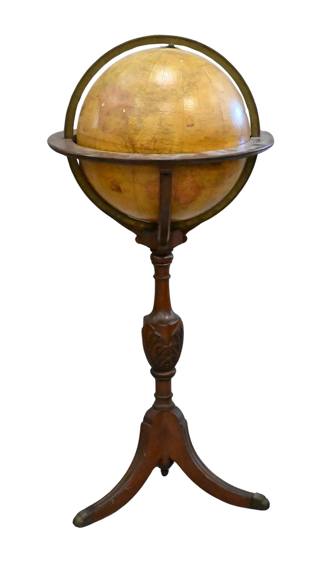 Diminutive Globe: Diminutive Globe set on carved pedestal base height 33 inches, diameter 16 inches