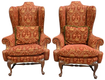 Pair of Lillian August Collection Continental Style Upholstered Wing Chairs