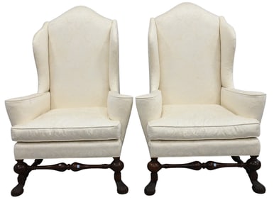 Pair of Continental Style Upholstered Wing Chairs