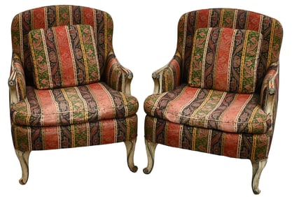 Pair of Custom Upholstered Louis XV Style Armchairs