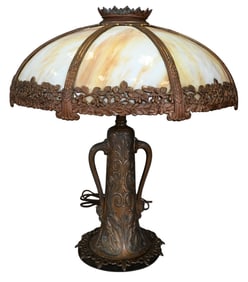 Panel Shade Table Lamp having Caramel Slag Glass