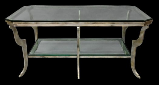 Large Silver Metal and Beveled Glass Coffee Table