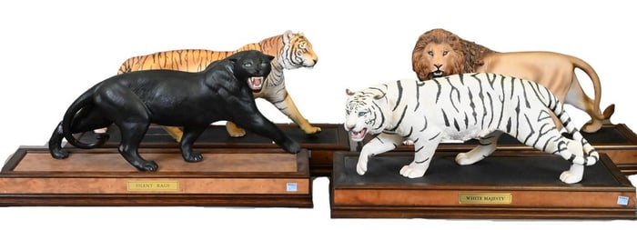Four Franklin Mint Porcelain Bisque Wild Cats