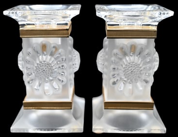 Pair of Lalique Frosted Glass "Paquerettes" Candlesticks