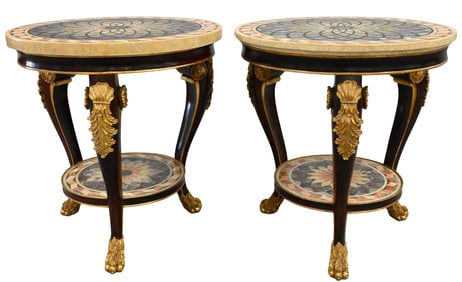 Pair of Neoclassical Style Giltwood Veneer Stone Side Tables