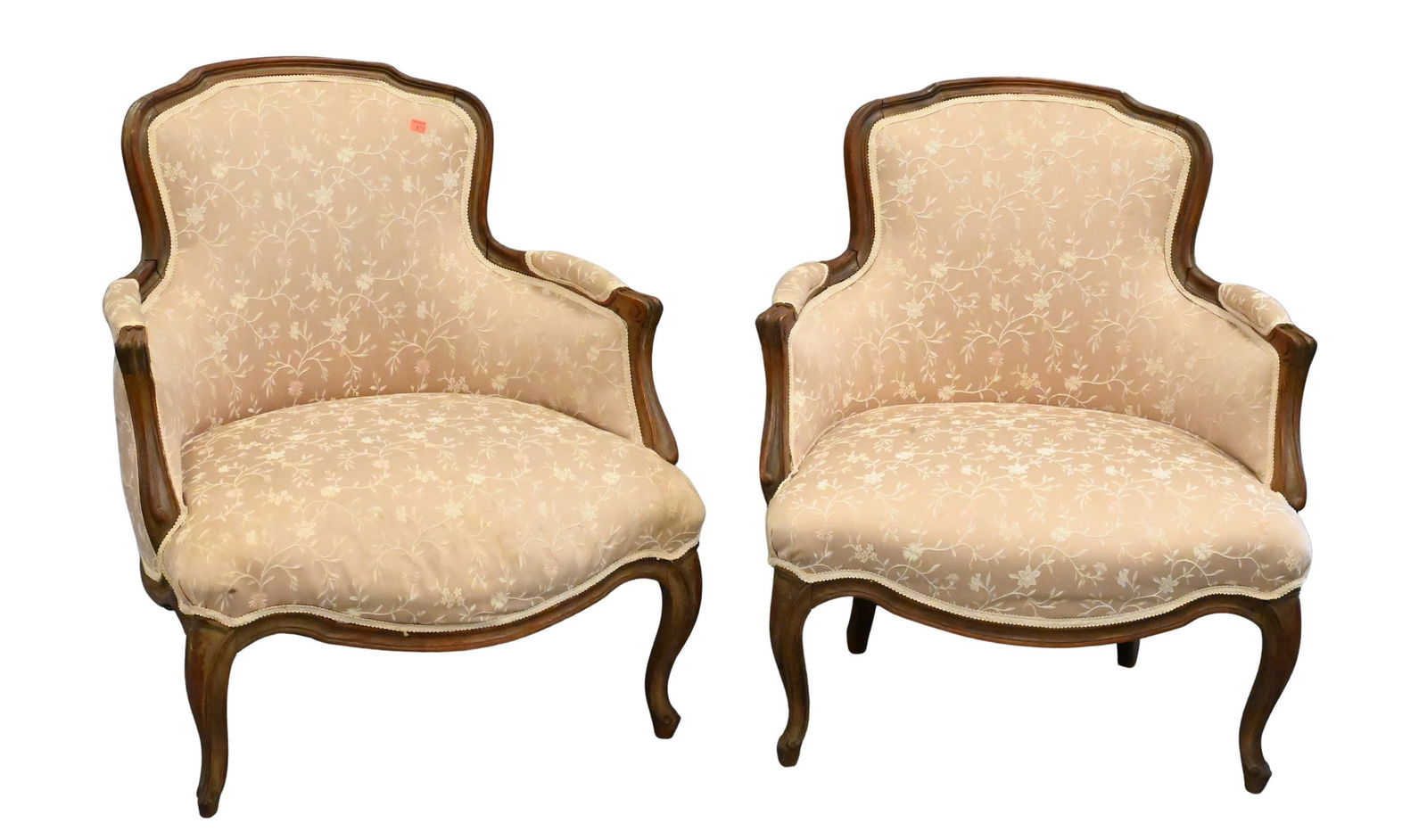 Pair of Louis XV Style Upholstered Bergers: Pair of Louis XV Style Upholstered Bergers height 32 inches, width 28 inches