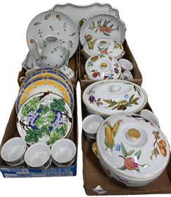 Four Tray Lots of Partial Tiffany and Worcester Porcelain Services