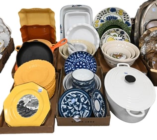 Six Tray Lots of Mostly Porcelain and Cookware