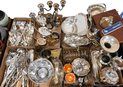 Eight Box Lots of Silver Plate and Handles