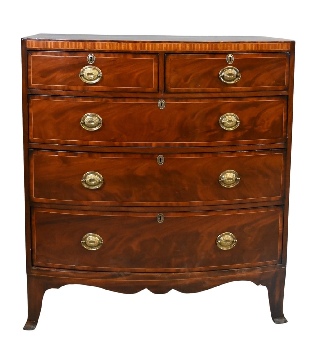 George III Mahogany Bowfront Two Over Three Drawer Chest (1 of 6)