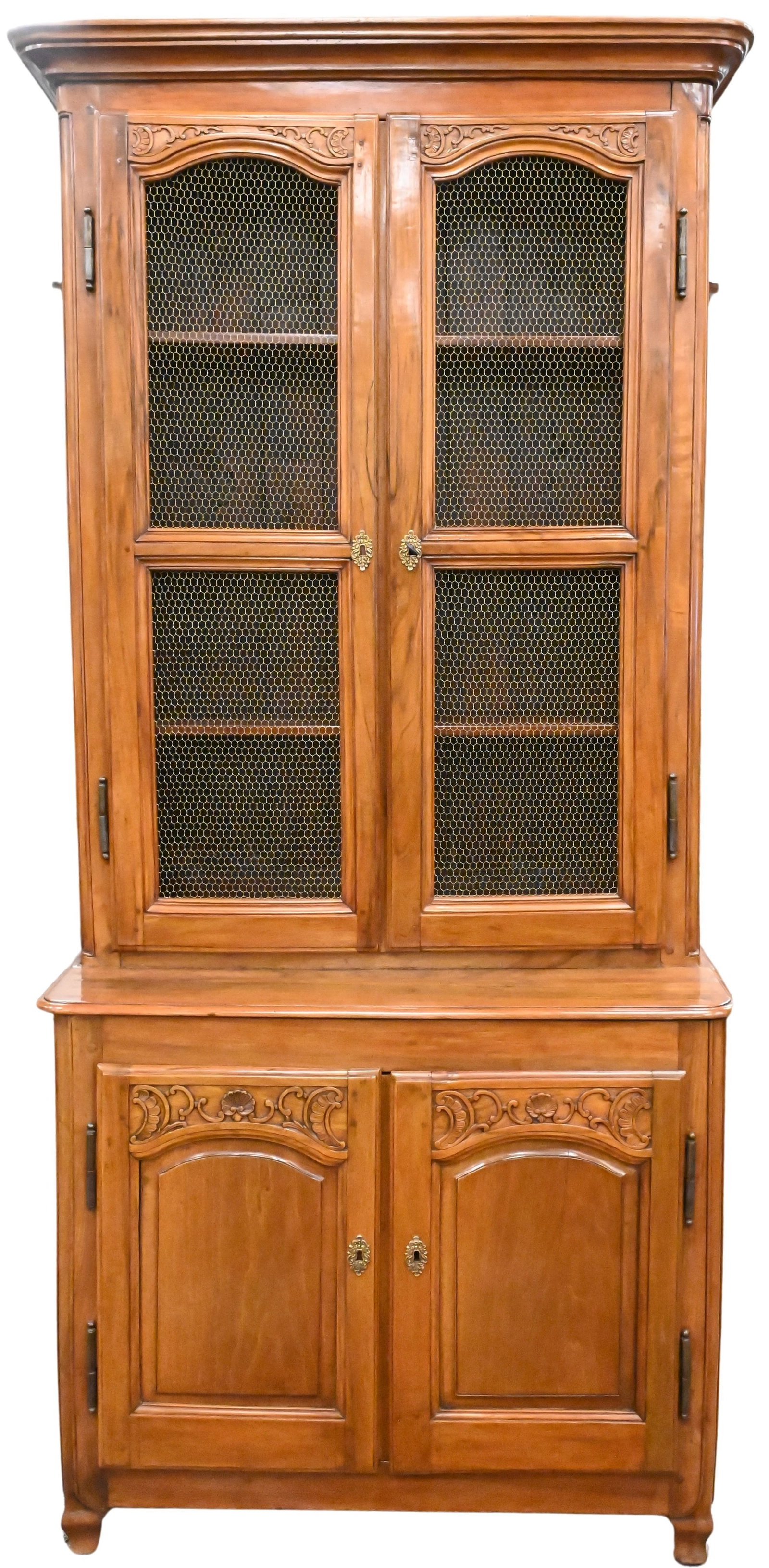 Louis XV Walnut Bibliotheque: Louis XV Walnut Bibliotheque having wire mesh doors over two doors, with two keys, France 18th century height 93 inches, width 42 inches, depth 20 inches Provenance: Old Versailles Antiques, New York,