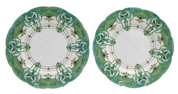 Set of 12 Royal Worcester Dinner Plates: Set of 12 Royal Worcester Dinner Plates having raised enameling diameter 10 1/2 inches Provenance: Property from the Estate of E.T. Krolikowski, III of Laurel Beach in Milford, Connecticut