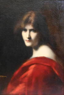 Jean Jacques Henner (French 1829-1905): Jean Jacques Henner (French 1829-1905) "Yvette" Portrait of a young woman in red Oil on canvas Signed lower left "JJ Henner" 22" x 15 1/2" Provenance: Kimbell Art Museum, Texas