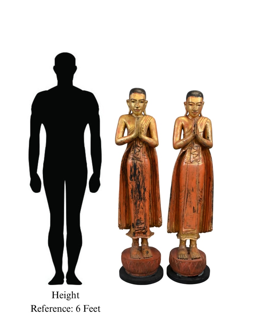 Pair of Life Size Burmese Giltwood Standing Buddha Statues (1 of 8)