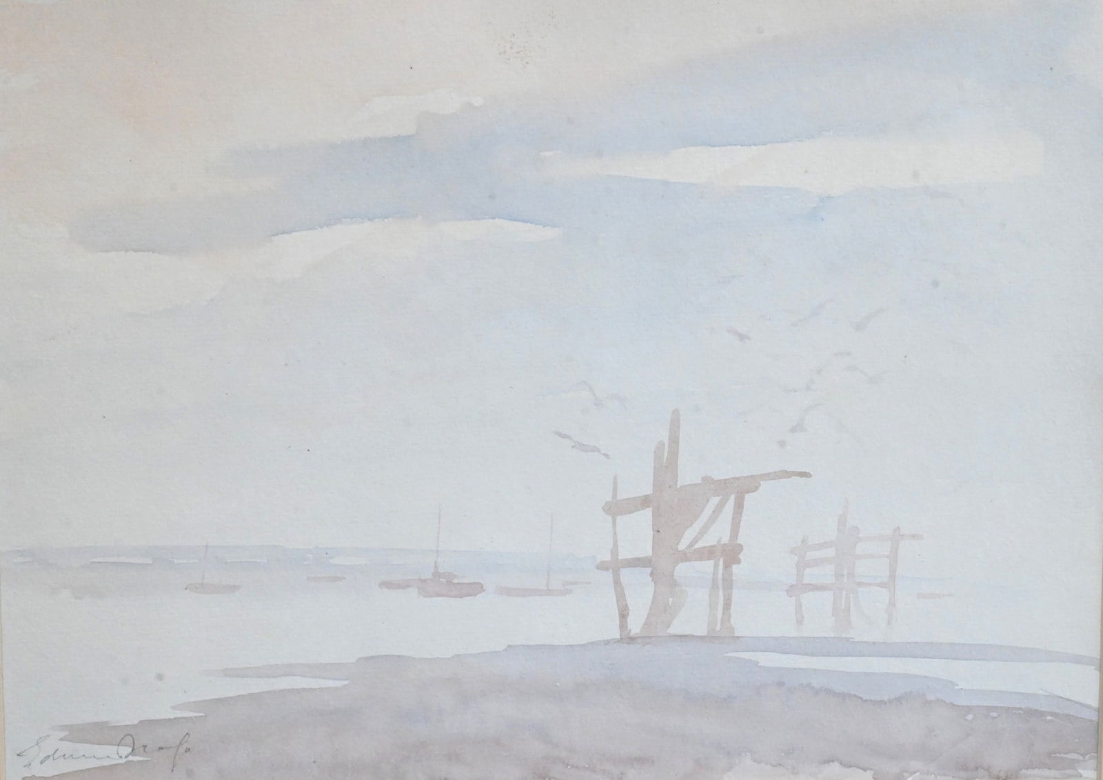 Edward Brian Seago (British 1910-1974): Edward Brian Seago (British 1910-1974) Seascape study with boats and seagulls Watercolor Signed lower left "Edward Seago" 7 1/2" x 10" Provenance: P.D. Colnaghi and Company Ltd., London The Estate of