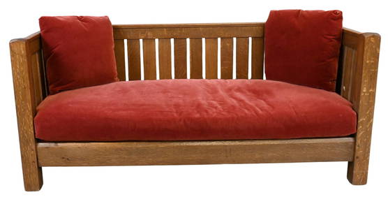 Early 20th Century Stickley Style Arts and Crafts Oak Settee (1 of 5)