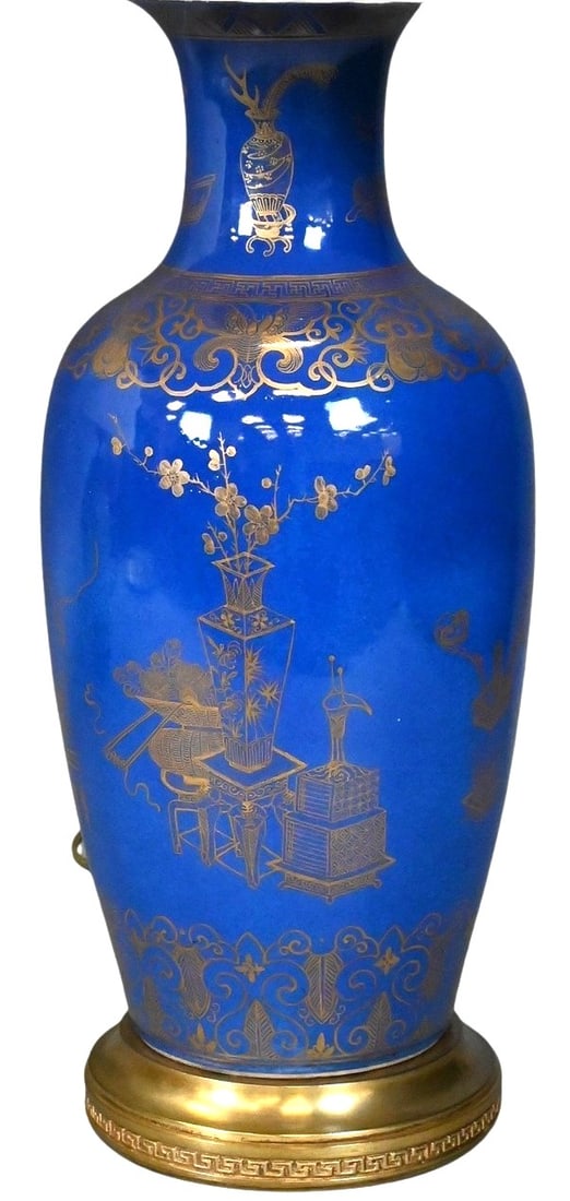 Chinoiserie Decorated Powder Blue and Gilt Porcelain Vase (1 of 5)