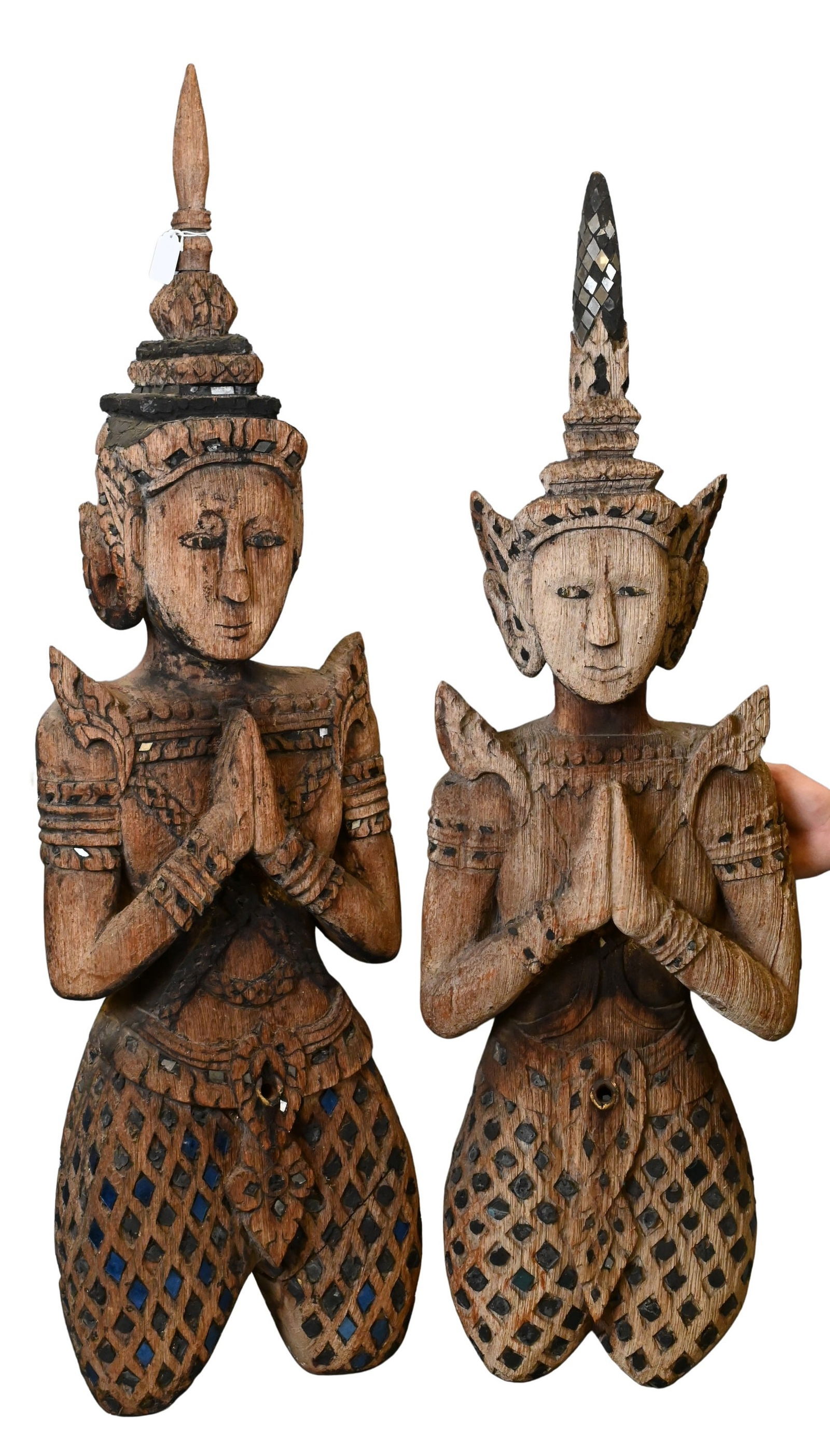 Pair of Burmese Teakwood Guardian Angel Figure Wall Mounts (1 of 10)