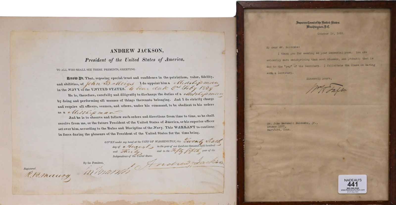 Andrew Jackson Signed Document Appointing John Meigs Midshipman 1829 (1 of 8)