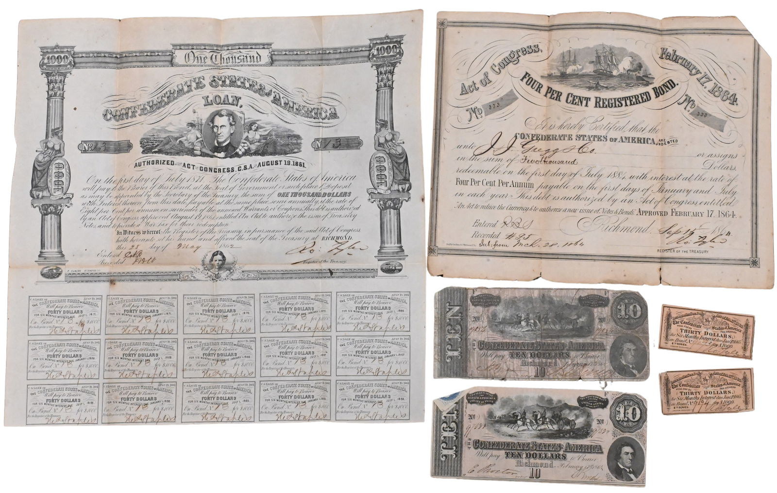 Lot of Confederate States of America Bonds (1 of 6)