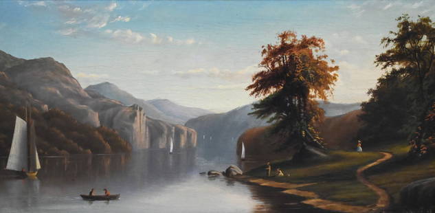 William Partridge Burpee (American 1846-1940): William Partridge Burpee (American 1846-1940) Hudson River landscape with sailboats, 1868 Oil on canvas Signed and dated lower right "W.P. Burpee '68" 9" x 18"