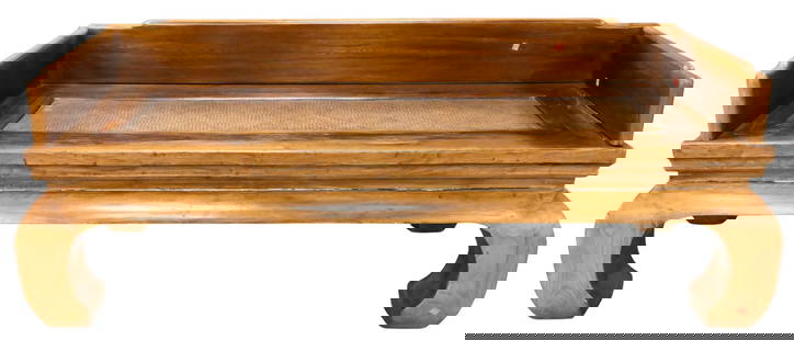 Chinese Hardwood Opium Bed: Chinese Hardwood Opium Bed having woven caned seat height 25 inches, length 65 inches, depth 24 inches