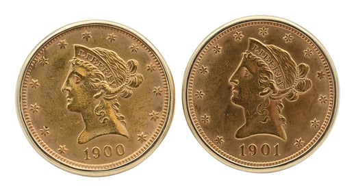 Pair of 14K Yellow Gold & $10 Gold Coin Cufflinks