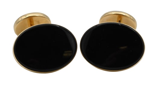 Pair of 14K Yellow Gold and Onyx Cufflinks